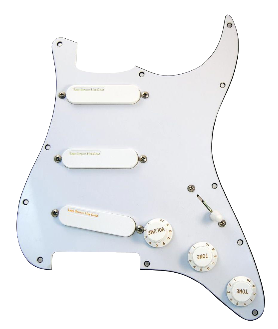 Lace Music Products Lace Sensor Hot Gold Loaded Pickguard, Single Coil - Matte White