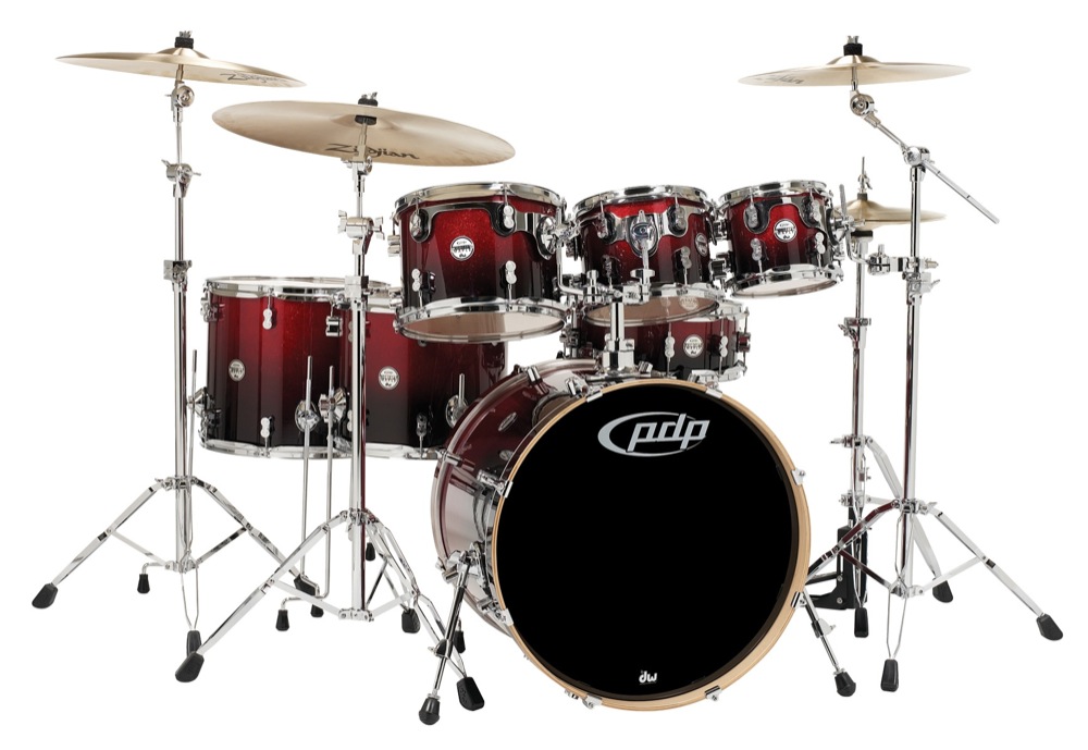 Pacific Drums Pacific Drums Concept Maple Drum Shell Kit, 7-Piece - Cherry to Black Sparkle Fade