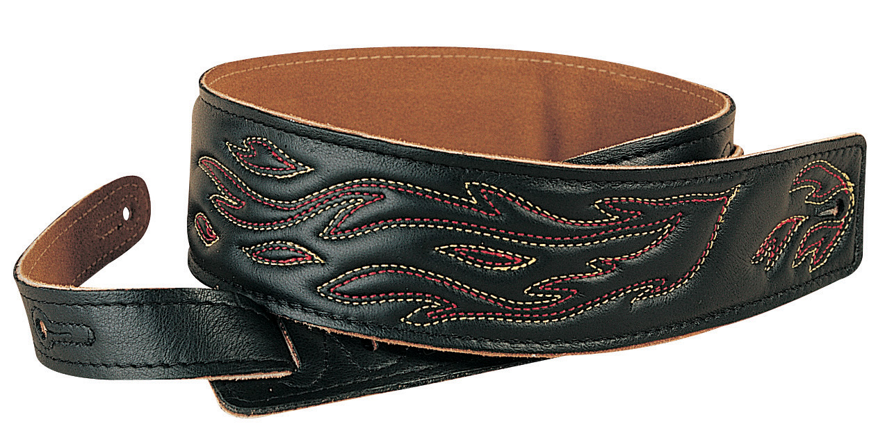 Levy's Levy's DM1SG Leather Guitar Strap, Embroidered - Black