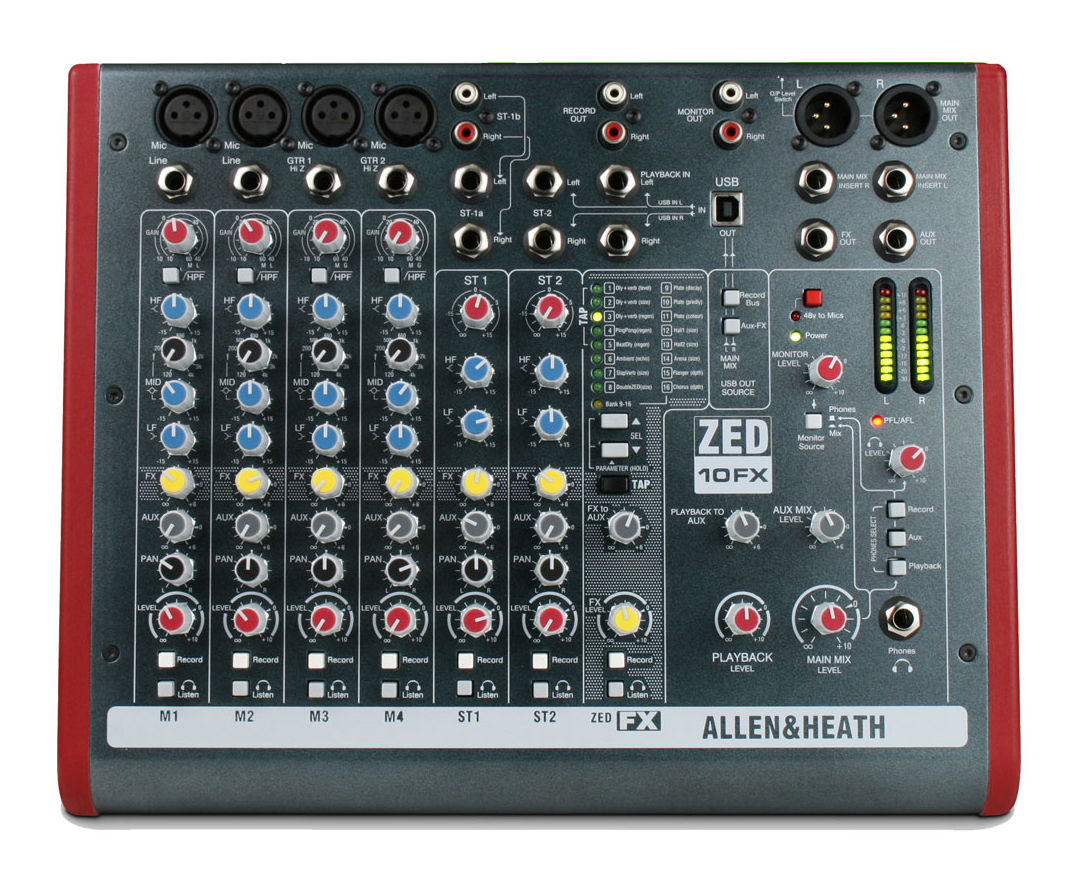 Allen and Heath Allen and Heath ZED-10FX Mixer, 10-Channel, USB Interface