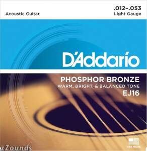 D'Addario EJ16 Phosphor Bronze Acoustic Guitar Strings (Light, 12-53)
