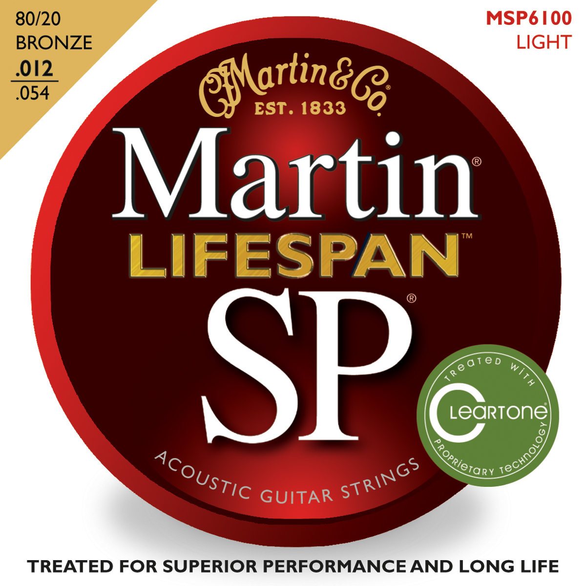Martin Martin SP Lifespan Acoustic Guitar Strings, 80/20 Bronze (12-54)