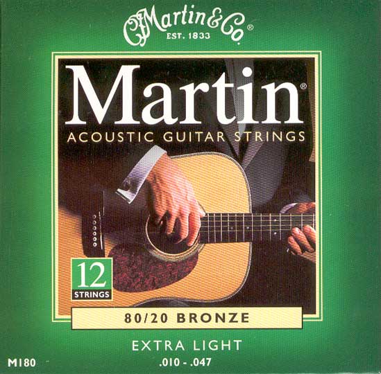 Martin Martin M180 12-String Acoustic Strings, 80/20 Bronze, Extra Light