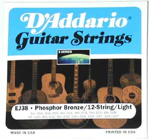 D'Addario D'Addario EJ38 12-String Light Phosphor Bronze Acoustic Strings