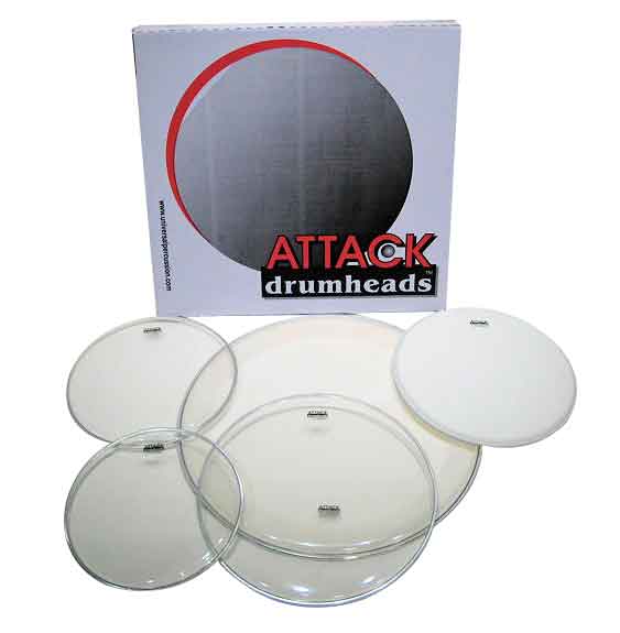 Attack Attack Drum Head, 5-Pack (12, 13, 16, and 22 Inch Clear, and 14 Inch Coated)