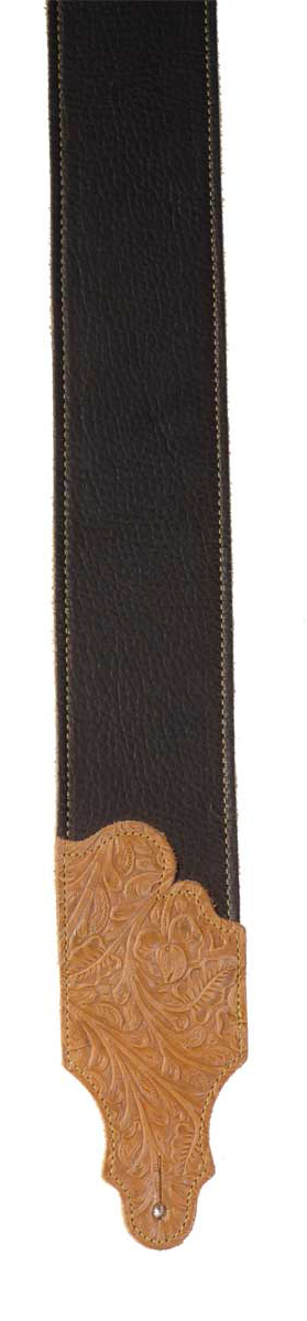 Franklin Straps Franklin Tooled Leather Guitar Strap, 3-inch - Chocolate